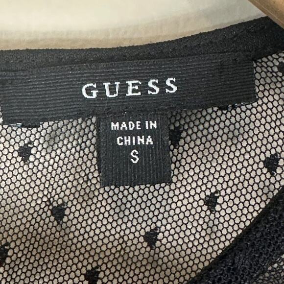 Guess Mesh Tunic Top Womens S Black Sheer Floral Embroidered Whimsigoth Dainty - Picture 4 of 4